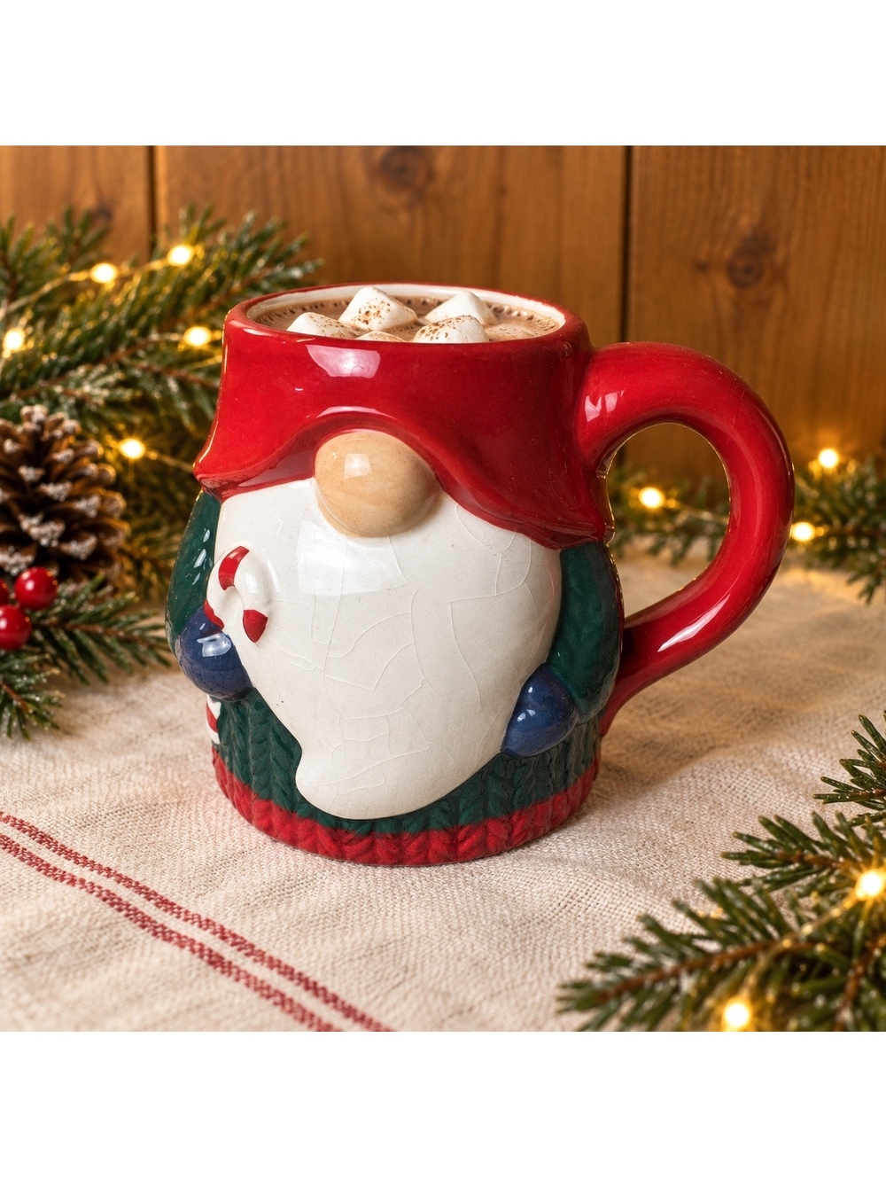 Vintage Santa Gnome Mug Ceramic Christmas Coffee Cup Candy Cane 4.75 Inch